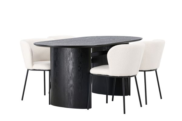 Imagine Masa de dining Isolde 180*75 - Negru / MDF negru + Scaun de dining Edina - Negru / Boucle Alb _4