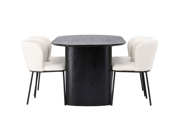 Imagine Masa de dining Isolde 180*75 - Negru / MDF negru + Scaun de dining Edina - Negru / Boucle Alb _4