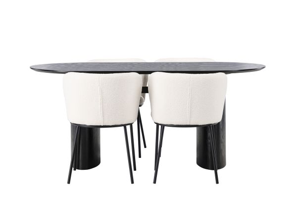 Imagine Masa de dining Isolde 180*75 - Negru / MDF negru + Scaun de dining Edina - Negru / Boucle Alb _4