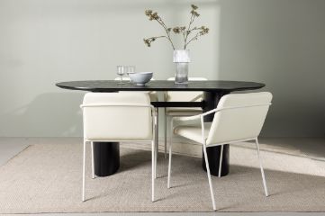 Imagine Masa de dining Isolde 180*75 - Negru / MDF negru + Scaun de dining Tvist - Bej / PU bej _4