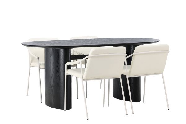 Imagine Masa de dining Isolde 180*75 - Negru / MDF negru + Scaun de dining Tvist - Bej / PU bej _4