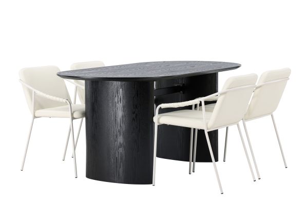 Imagine Masa de dining Isolde 180*75 - Negru / MDF negru + Scaun de dining Tvist - Bej / PU bej _4