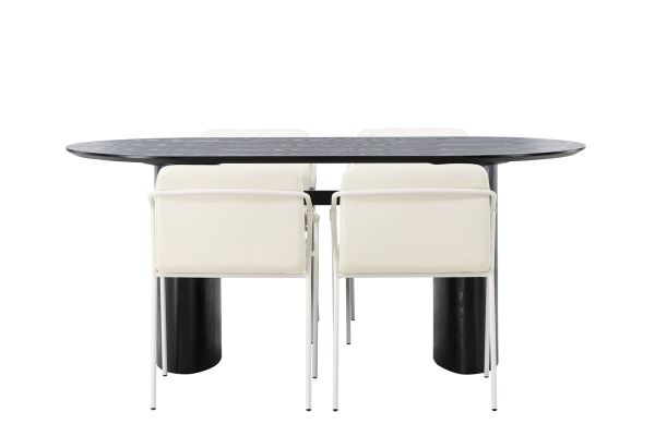 Imagine Masa de dining Isolde 180*75 - Negru / MDF negru + Scaun de dining Tvist - Bej / PU bej _4