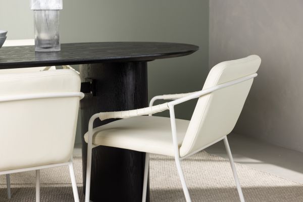 Imagine Masa de dining Isolde 180*75 - Negru / MDF negru + Scaun de dining Tvist - Bej / PU bej _4