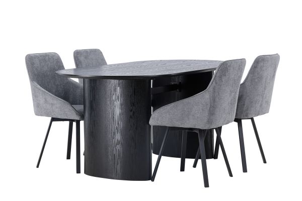 Imagine Masa de dining Isolde 180*75 - Negru / MDF negru + Scaun de dining Rosie - Negru / Material gri închis _4