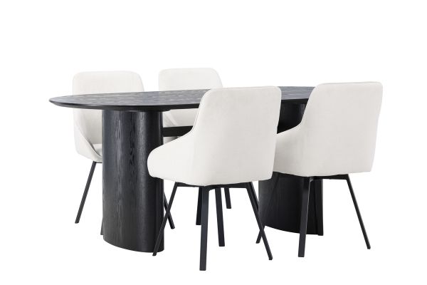 Imagine Masa de dining Isolde 180*75 - Negru / MDF Negru + Scaun de dining Rosie - Negru / Material Bej _4