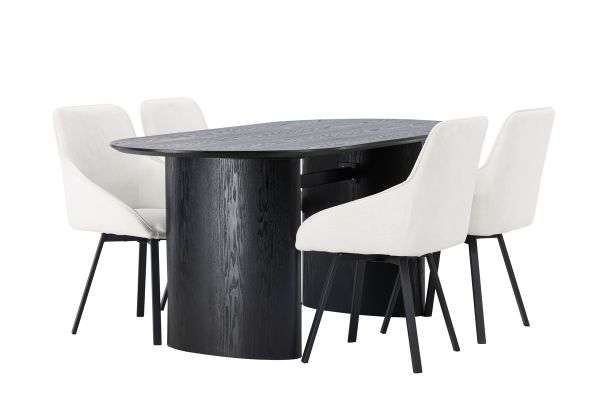 Imagine Masa de dining Isolde 180*75 - Negru / MDF Negru + Scaun de dining Rosie - Negru / Material Bej _4