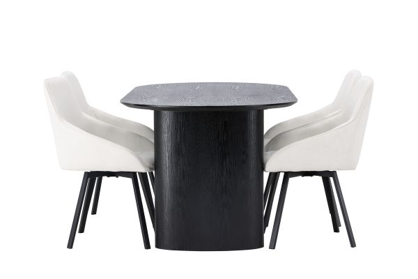 Imagine Masa de dining Isolde 180*75 - Negru / MDF Negru + Scaun de dining Rosie - Negru / Material Bej _4