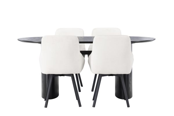 Imagine Masa de dining Isolde 180*75 - Negru / MDF Negru + Scaun de dining Rosie - Negru / Material Bej _4