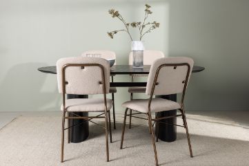 Imagine Isolde Dining Table 180*75 - Black / Black MDF +Seda Dining Chair - Matte brown / Beige Fabric _4