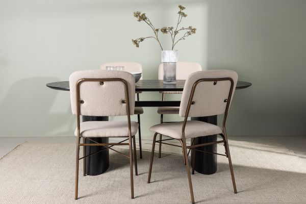 Imagine Isolde Dining Table 180*75 - Black / Black MDF +Seda Dining Chair - Matte brown / Beige Fabric _4