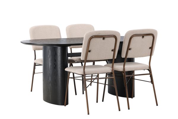 Imagine Isolde Dining Table 180*75 - Black / Black MDF +Seda Dining Chair - Matte brown / Beige Fabric _4