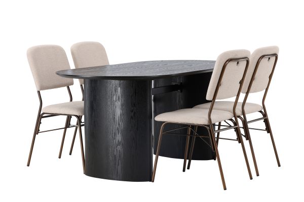 Imagine Isolde Dining Table 180*75 - Black / Black MDF +Seda Dining Chair - Matte brown / Beige Fabric _4