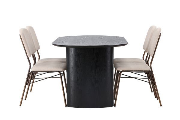 Imagine Isolde Dining Table 180*75 - Black / Black MDF +Seda Dining Chair - Matte brown / Beige Fabric _4