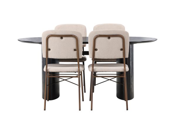 Imagine Isolde Dining Table 180*75 - Black / Black MDF +Seda Dining Chair - Matte brown / Beige Fabric _4