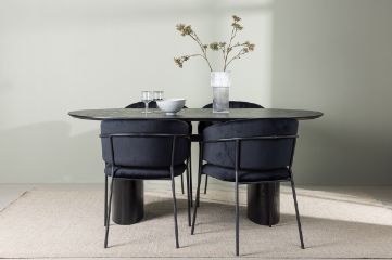 Imagine Masa de dining Isolde 180*75 - Negru / MDF negru + Scaun de dining Selma - Negru / Catifea neagră _4