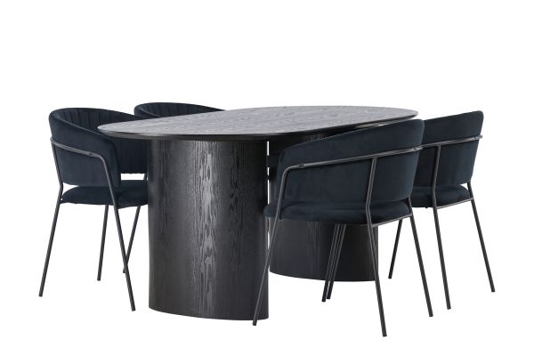 Imagine Masa de dining Isolde 180*75 - Negru / MDF negru + Scaun de dining Selma - Negru / Catifea neagră _4