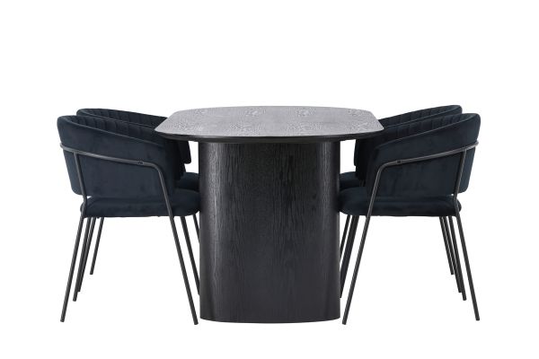 Imagine Masa de dining Isolde 180*75 - Negru / MDF negru + Scaun de dining Selma - Negru / Catifea neagră _4