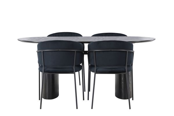 Imagine Masa de dining Isolde 180*75 - Negru / MDF negru + Scaun de dining Selma - Negru / Catifea neagră _4