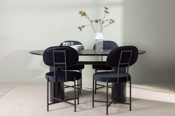 Imagine Masa de dining Isolde 180*75 - Negru / MDF Negru + Scaun de dining Stella - Negru / Catifea neagra _4