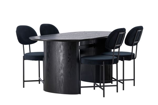 Imagine Masa de dining Isolde 180*75 - Negru / MDF Negru + Scaun de dining Stella - Negru / Catifea neagra _4