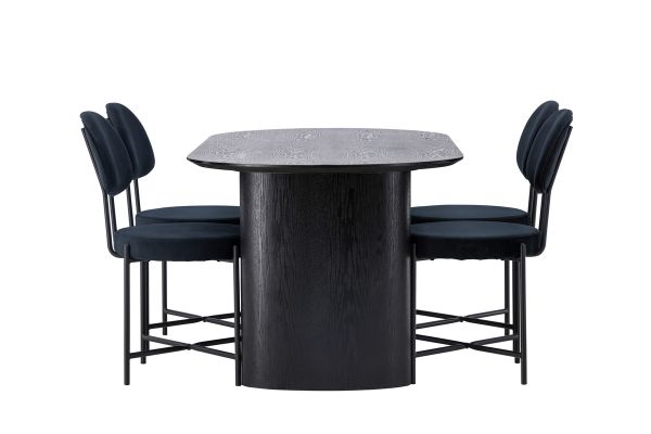 Imagine Masa de dining Isolde 180*75 - Negru / MDF Negru + Scaun de dining Stella - Negru / Catifea neagra _4