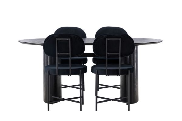 Imagine Masa de dining Isolde 180*75 - Negru / MDF Negru + Scaun de dining Stella - Negru / Catifea neagra _4