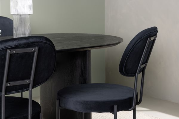 Imagine Masa de dining Isolde 180*75 - Negru / MDF Negru + Scaun de dining Stella - Negru / Catifea neagra _4