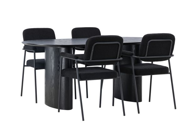 Imagine Masă de dining Isolde 180*75 - negru / MDF negru + Scaun de dining Yesterday - negru / Boucle negru _4