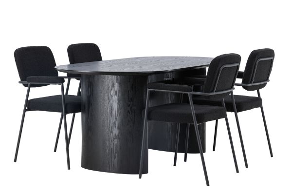 Imagine Masă de dining Isolde 180*75 - negru / MDF negru + Scaun de dining Yesterday - negru / Boucle negru _4