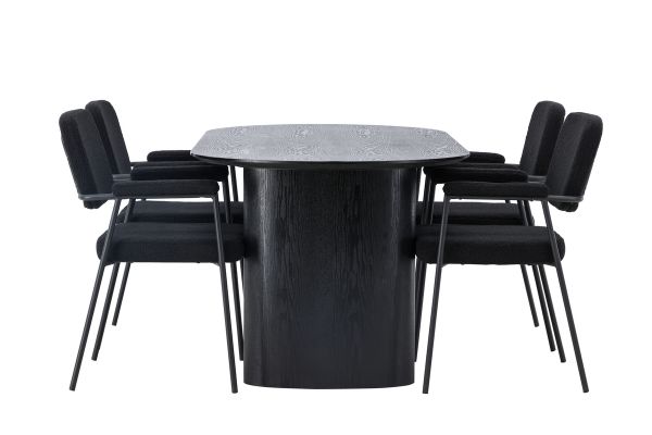 Imagine Masă de dining Isolde 180*75 - negru / MDF negru + Scaun de dining Yesterday - negru / Boucle negru _4