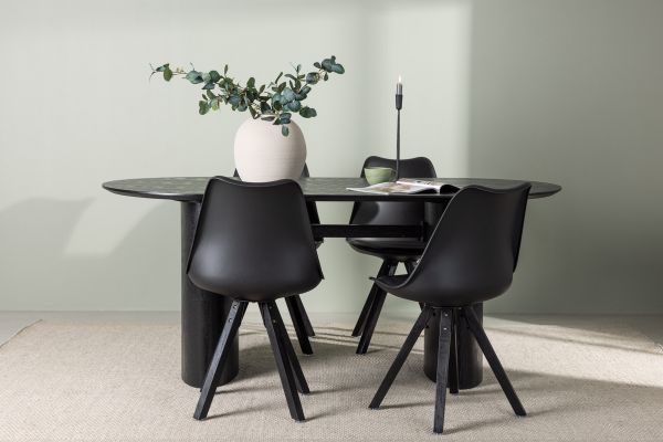 Imagine Masă de dining Isolde 180*75 - Negru / MDF negru + 4 scaune de dining Zeno - Negru / PP negru