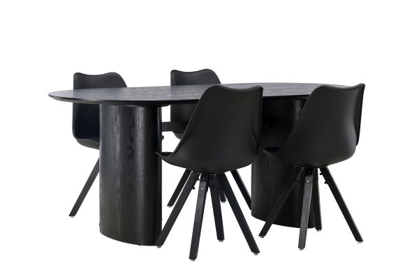 Imagine Masă de dining Isolde 180*75 - Negru / MDF negru + 4 scaune de dining Zeno - Negru / PP negru