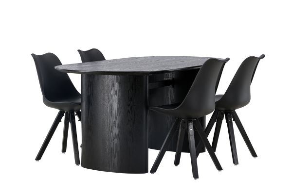 Imagine Masă de dining Isolde 180*75 - Negru / MDF negru + 4 scaune de dining Zeno - Negru / PP negru