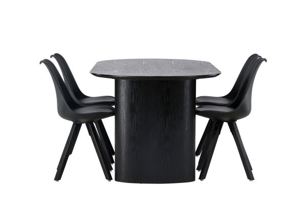 Imagine Masă de dining Isolde 180*75 - Negru / MDF negru + 4 scaune de dining Zeno - Negru / PP negru