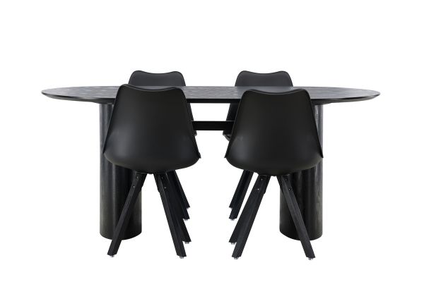 Imagine Masă de dining Isolde 180*75 - Negru / MDF negru + 4 scaune de dining Zeno - Negru / PP negru