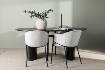 Imagine Masa de dining Isolde 180*75 - Negru / MDF negru + Scaun de dining Evelina - Negru / Velvet gri deschis _4