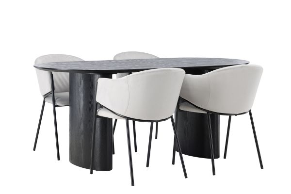 Imagine Masa de dining Isolde 180*75 - Negru / MDF negru + Scaun de dining Evelina - Negru / Velvet gri deschis _4