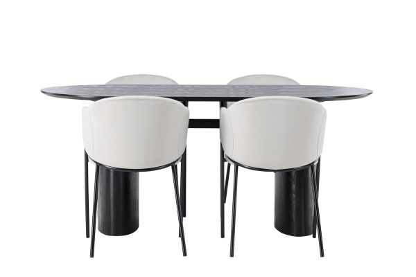 Imagine Masa de dining Isolde 180*75 - Negru / MDF negru + Scaun de dining Evelina - Negru / Velvet gri deschis _4