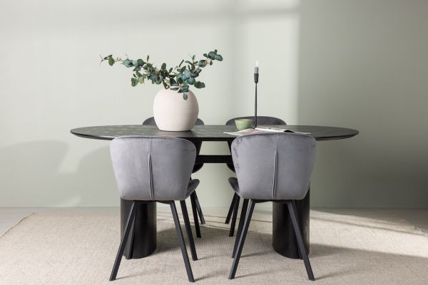 Imagine Masa de dining Isolde 180*75 - Negru / MDF negru + Scaun de dining Lilja - Negru / Fabric Dark grey _4