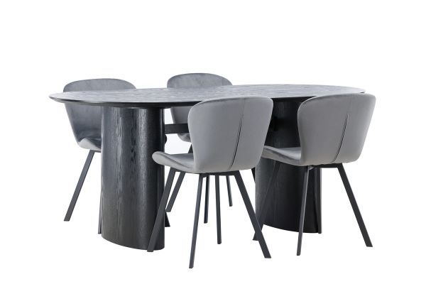 Imagine Masa de dining Isolde 180*75 - Negru / MDF negru + Scaun de dining Lilja - Negru / Fabric Dark grey _4