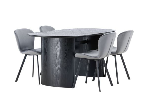 Imagine Masa de dining Isolde 180*75 - Negru / MDF negru + Scaun de dining Lilja - Negru / Fabric Dark grey _4