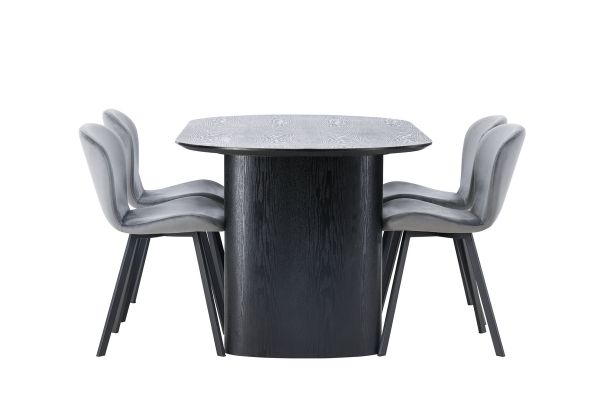 Imagine Masa de dining Isolde 180*75 - Negru / MDF negru + Scaun de dining Lilja - Negru / Fabric Dark grey _4