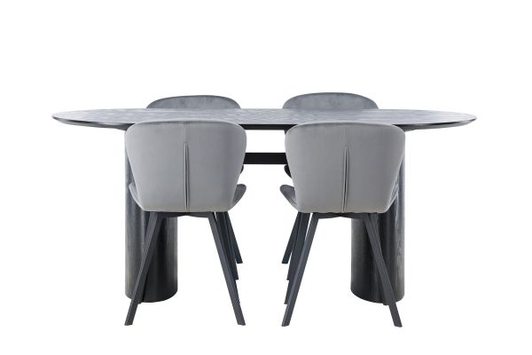 Imagine Masa de dining Isolde 180*75 - Negru / MDF negru + Scaun de dining Lilja - Negru / Fabric Dark grey _4