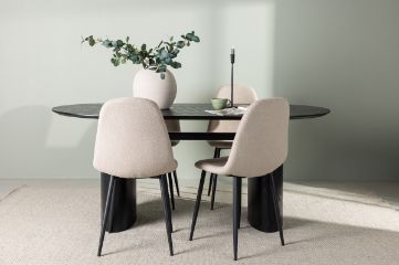 Imagine Masa de dining Isolde 180*75 - Negru / MDF Negru + Scaun de dining Polar - Negru / Boucle Bej _4