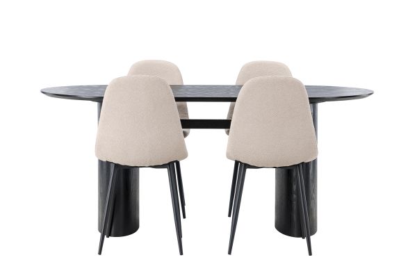 Imagine Masa de dining Isolde 180*75 - Negru / MDF Negru + Scaun de dining Polar - Negru / Boucle Bej _4