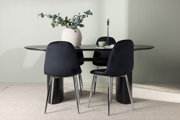 Imagine Masa de dining Isolde 180*75 - Negru / MDF Negru + Scaun de dining Polar - Catifea Neagra / Crom _4