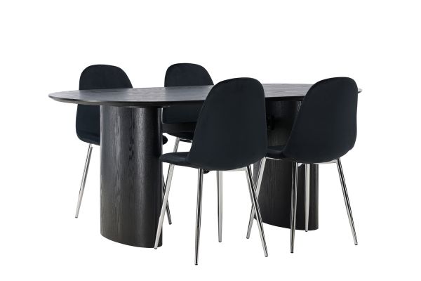 Imagine Masa de dining Isolde 180*75 - Negru / MDF Negru + Scaun de dining Polar - Catifea Neagra / Crom _4