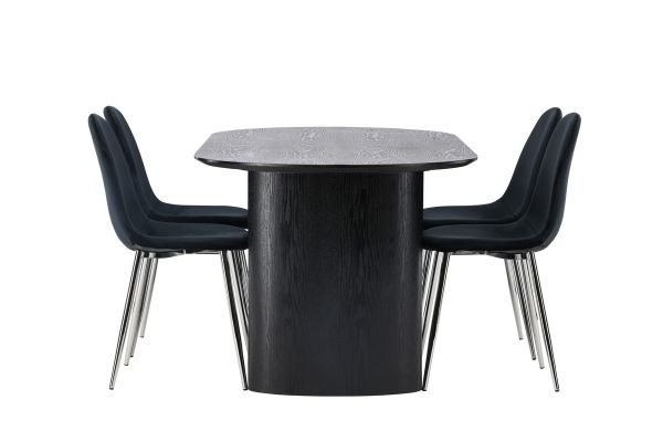 Imagine Masa de dining Isolde 180*75 - Negru / MDF Negru + Scaun de dining Polar - Catifea Neagra / Crom _4