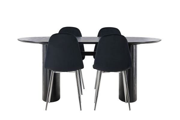 Imagine Masa de dining Isolde 180*75 - Negru / MDF Negru + Scaun de dining Polar - Catifea Neagra / Crom _4